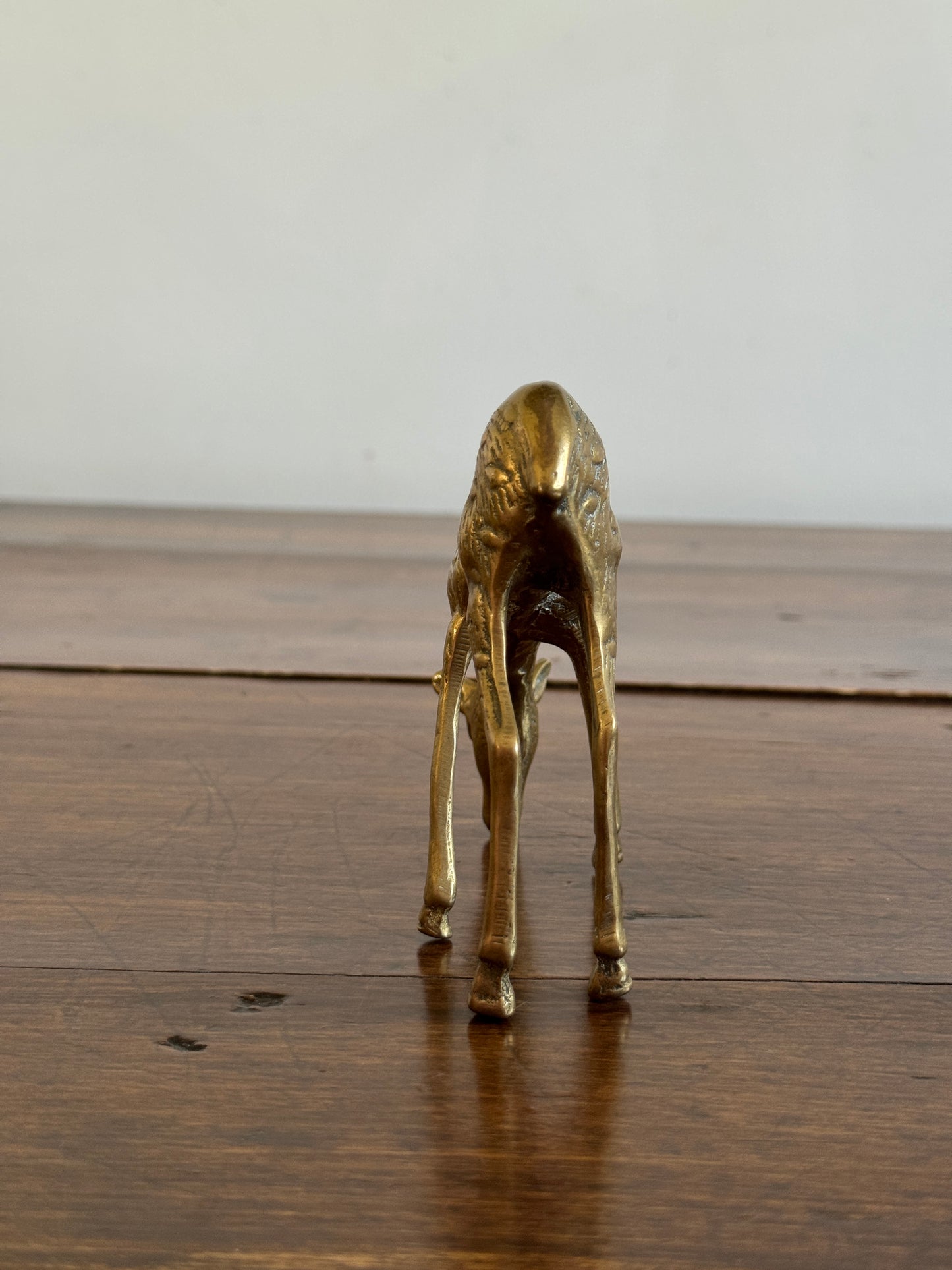 Pair of Vintage Brass Deer Figurines - Grazing Brass Deer