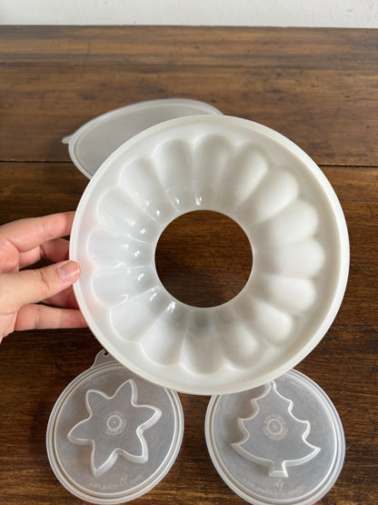 Vintage White Plastic Tupperware Jello Dome Mold with Toppers