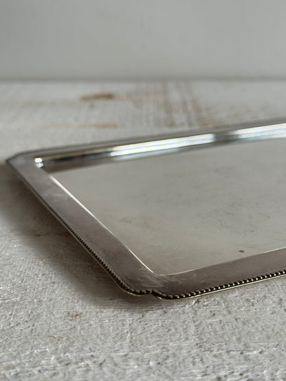 Vintage Silver Plated Flat Serving Tray with Edge Detailing - Medium Sized Silver Serving Plate