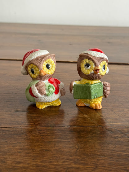 Vintage Set of Two Christmas Owl Figurines - Owl Caroling Decor