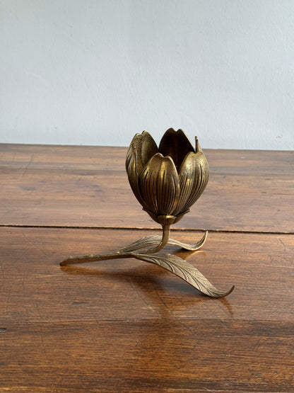 Vintage Brass Large Flower Figurine with Removeable Personal Ashtrays