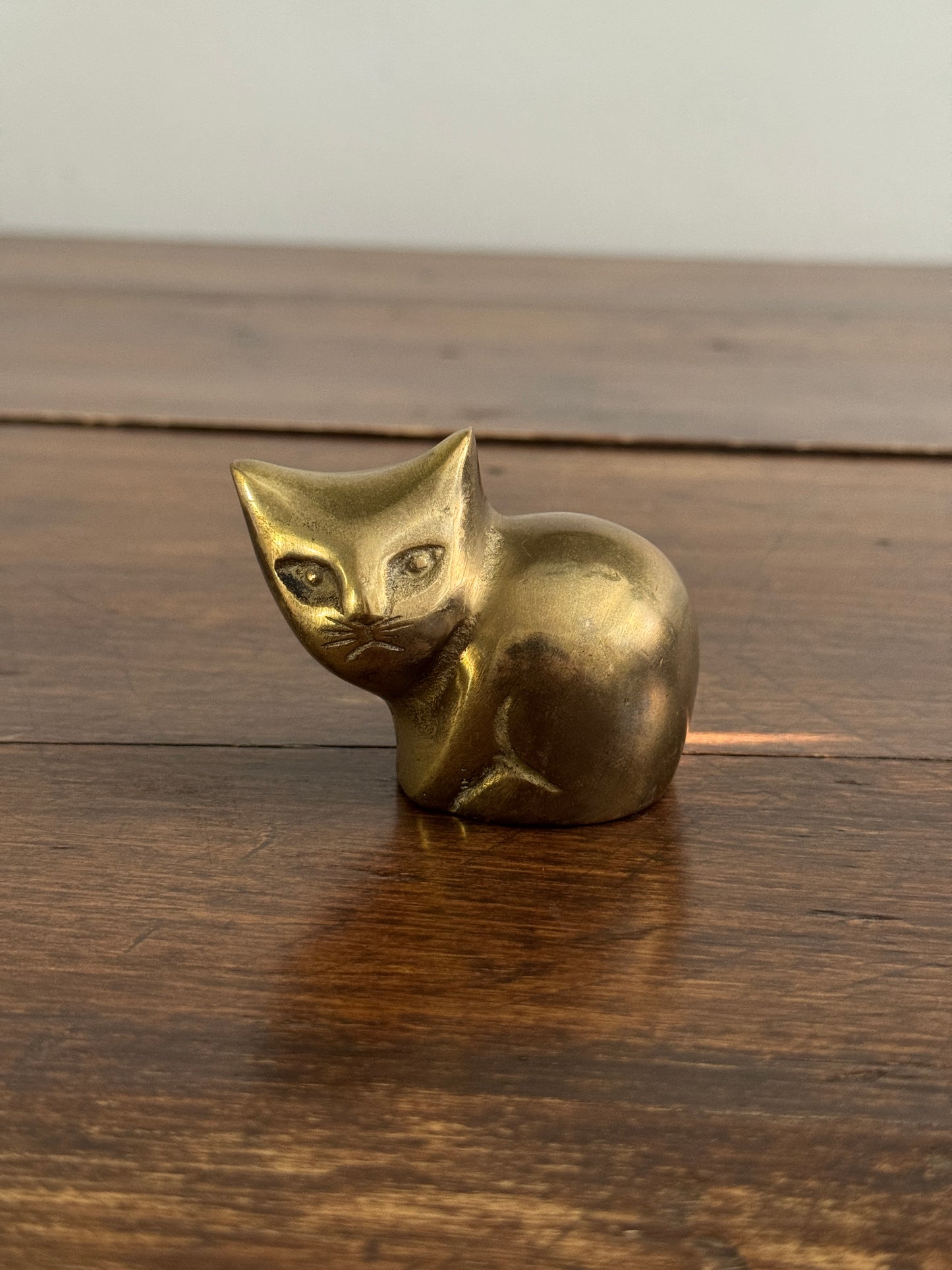 Chubby Brass Cat - Small Rounded Brass Cat Figurine