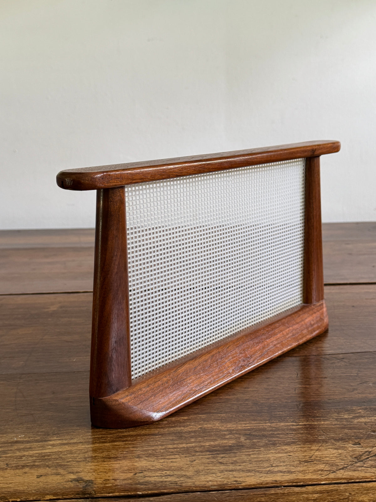 Vintage Wood and Plastic Mesh Earring Stand - Vintage Jewelry Holder Screen on Wooden Display