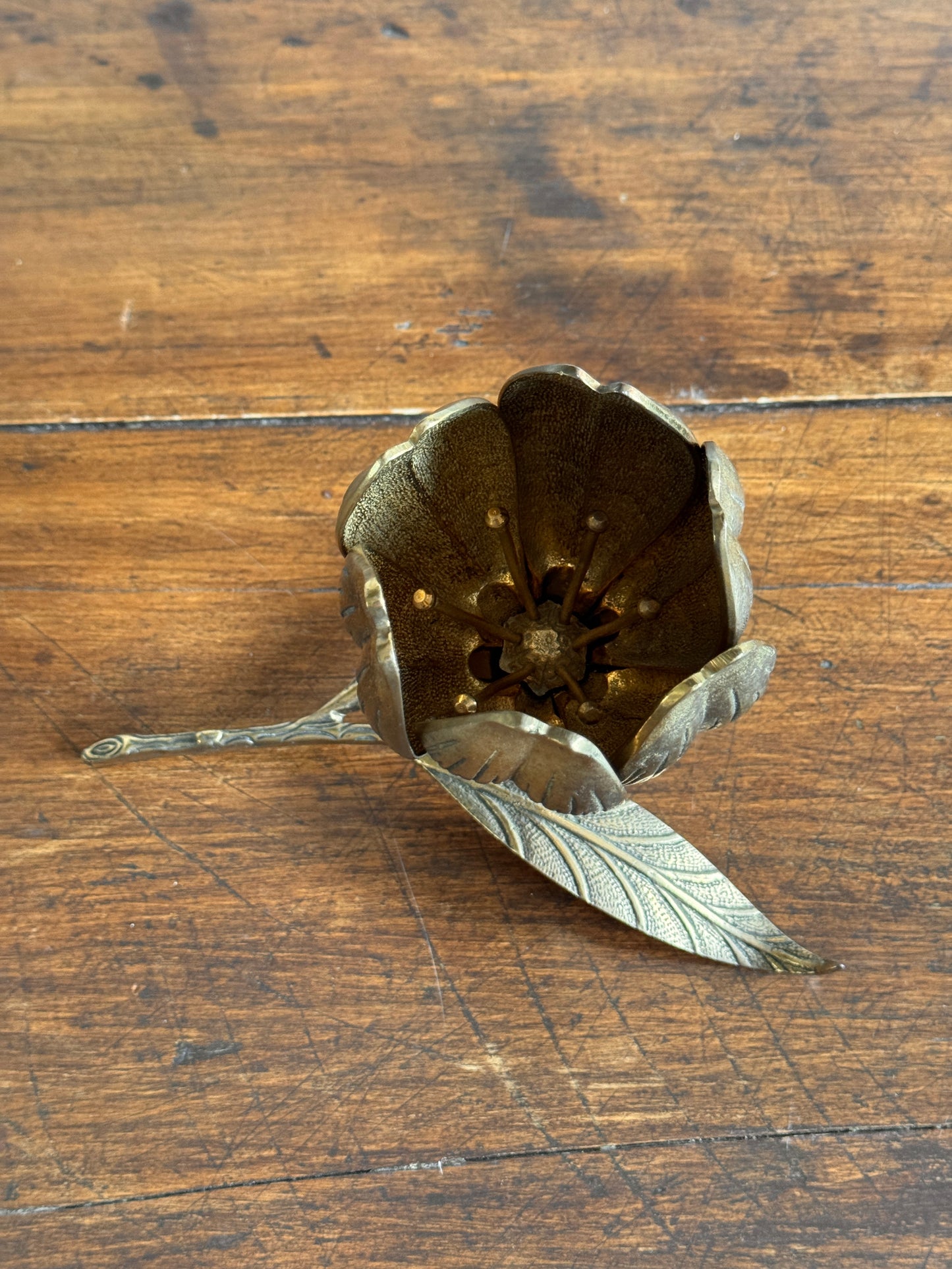 Vintage Brass Large Flower Figurine with Removeable Personal Ashtrays