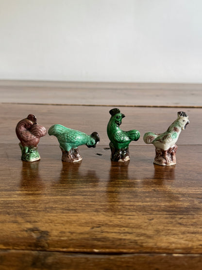 Vintage Miniature Rooster Set of Four - Small Bird Ceramic Figurines