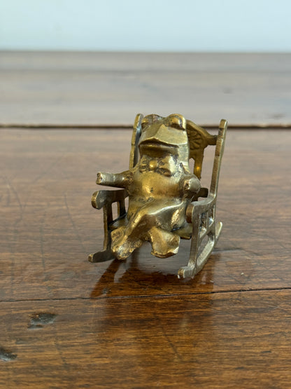 Vintage Brass Frog on Rocking Chair Small Figurine