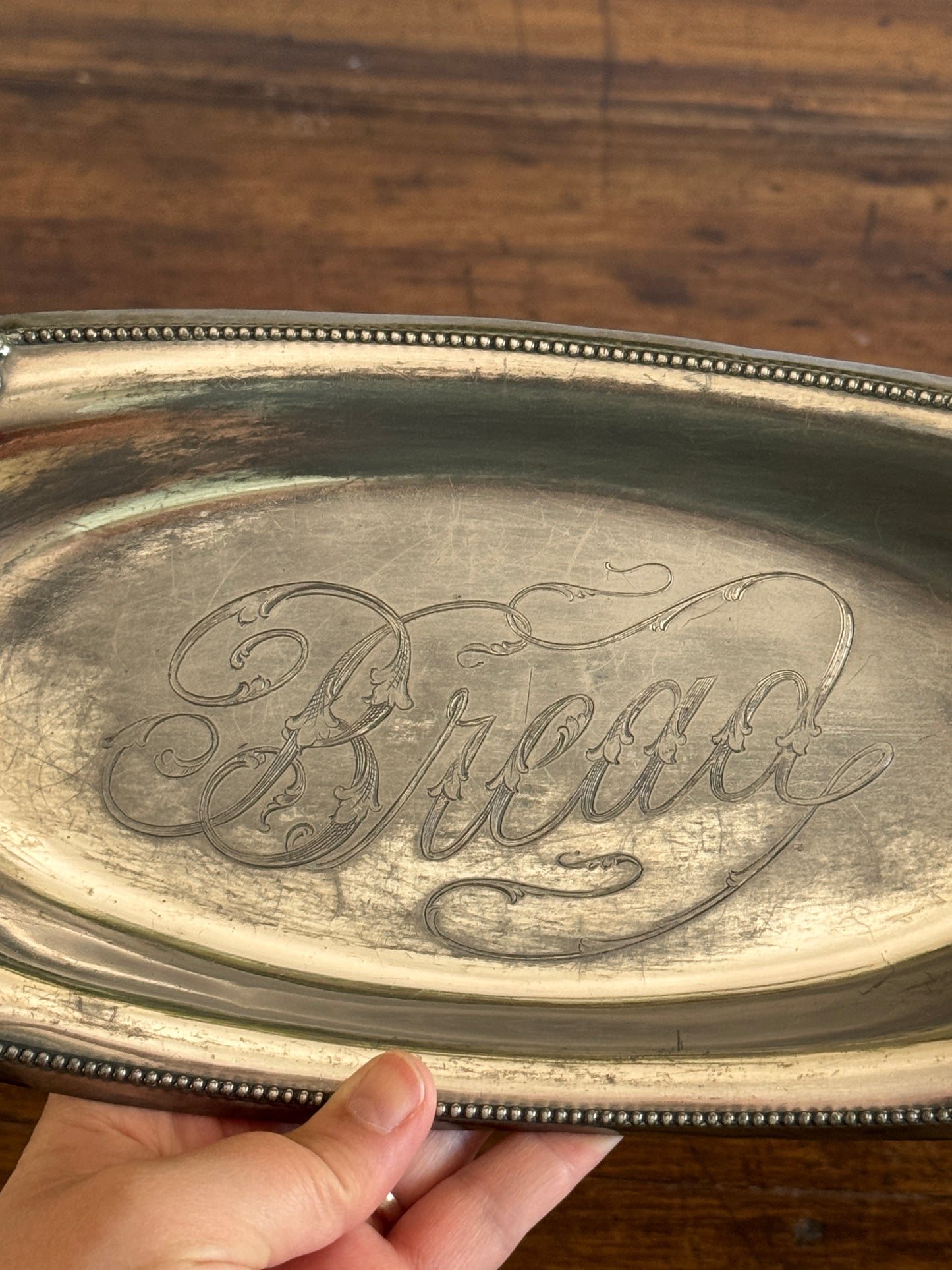 Vintage Silver Plated Bread Dish with Lovely BREAD Word Engraving