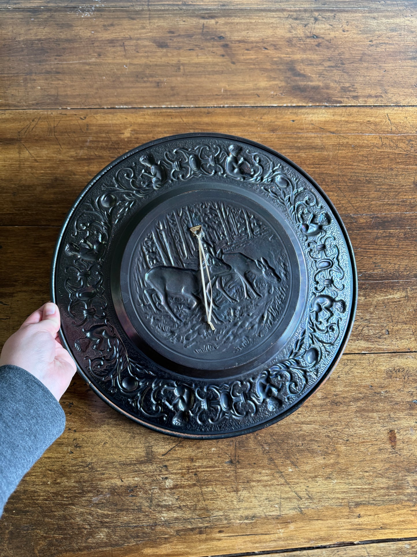 Vintage Copper Relief Deer Plate Wall Hanging