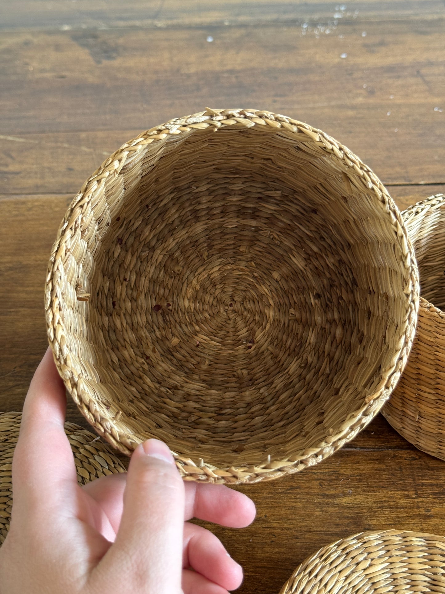 Set of Two Nesting Baskets - Woven Small Storage Baskets with Lids