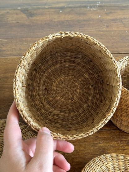 Set of Two Nesting Baskets - Woven Small Storage Baskets with Lids