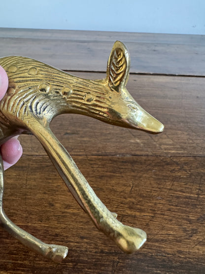 Pair of Vintage Brass Deer Figurines - Grazing Brass Deer