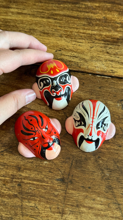 Vintage Hand Painted Beijing Opera Clay Miniature Masks - Made in China