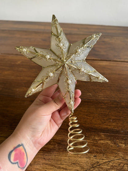 Capiz Shell with Metal Detailing and Faux Pearl Beads Star Tree Topper