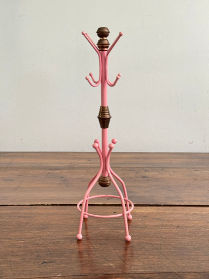 Pink and Brass Jewlery Hook Stand - Coat Hook Miniature For Jewelry