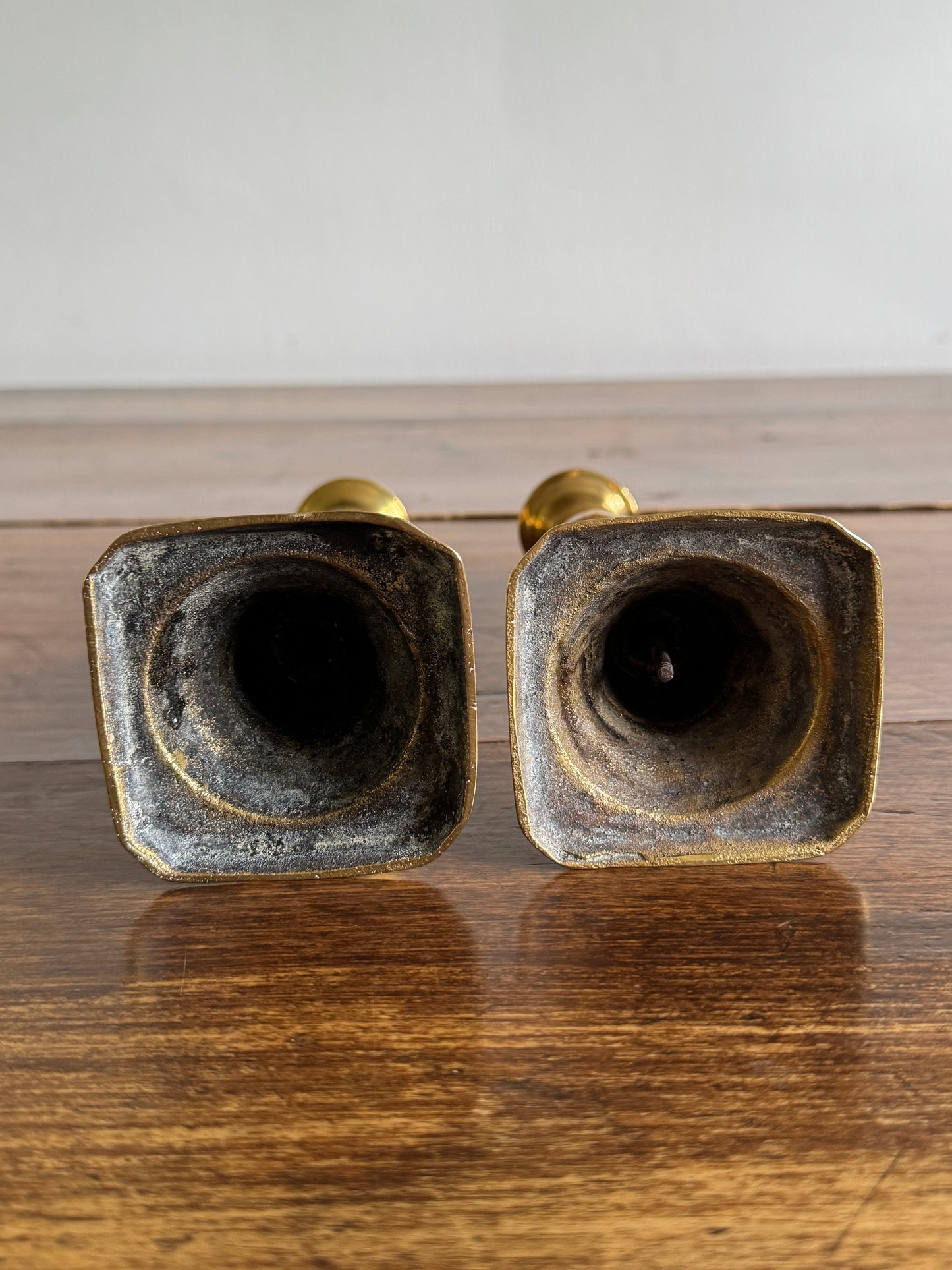 Vintage English Brass Candleholders Mixed Pair