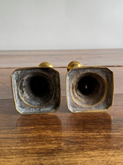 Vintage English Brass Candleholders Mixed Pair