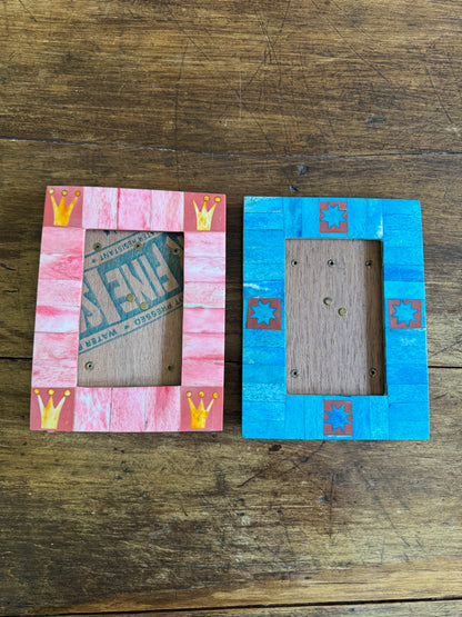 PICK ONE Pink or Blue Inlay Bone on Wood 4x6 Photo Frame