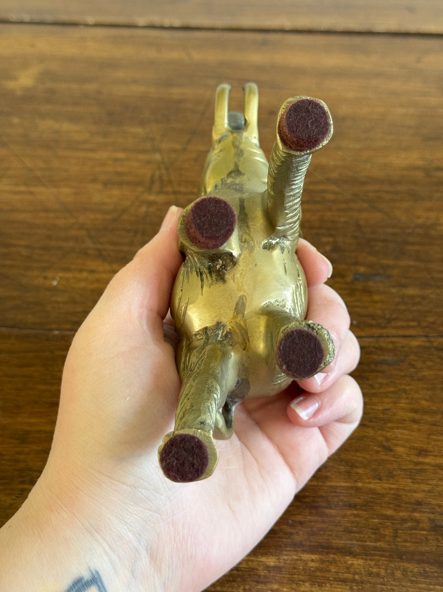 Vintage Brass Standing Lucky Elephant with Tusks