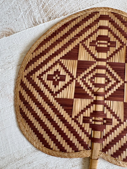 Vintage Natural Woven Hand Fan or Wall Decor - Handheld Boho Fan