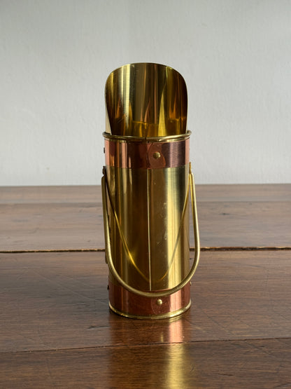 Shiny Brass Long Match Holder with Scooped Opening and Handle