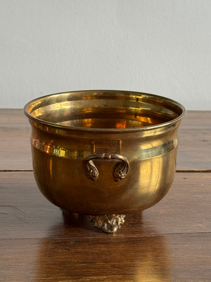 Vinage Brass Plant Pot with Ornate Feet and Handle Details - Made in India