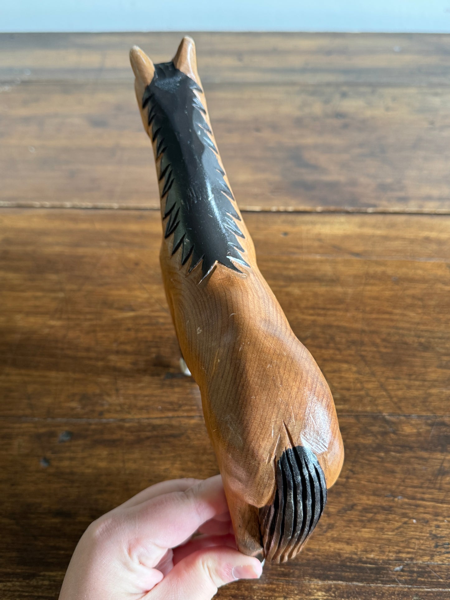 Vintage Carved Wood Horse Figurine - Made in China