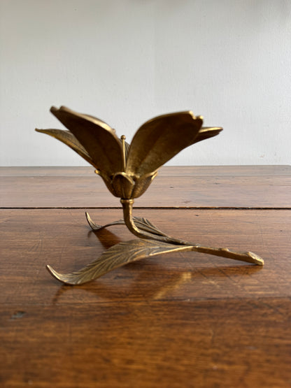 Vintage Brass Large Flower Figurine with Removeable Personal Ashtrays