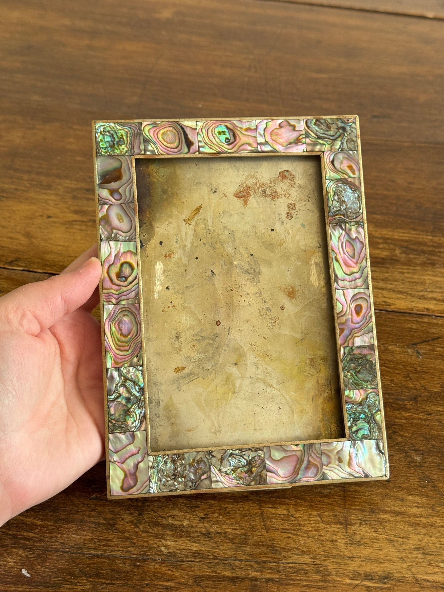 Vintage Abalone Shell In Lay Frame with Silver Tone Metal - Made in Mexico