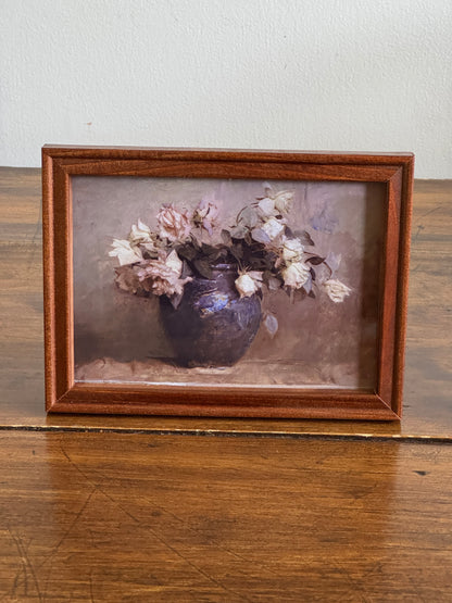 Plain Wood and Flowers in Vase Still Life Art Print