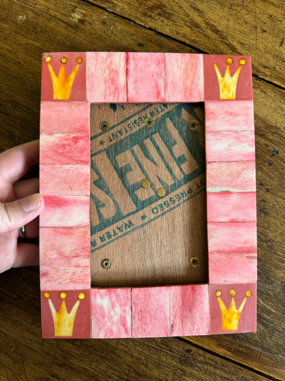 PICK ONE Pink or Blue Inlay Bone on Wood 4x6 Photo Frame