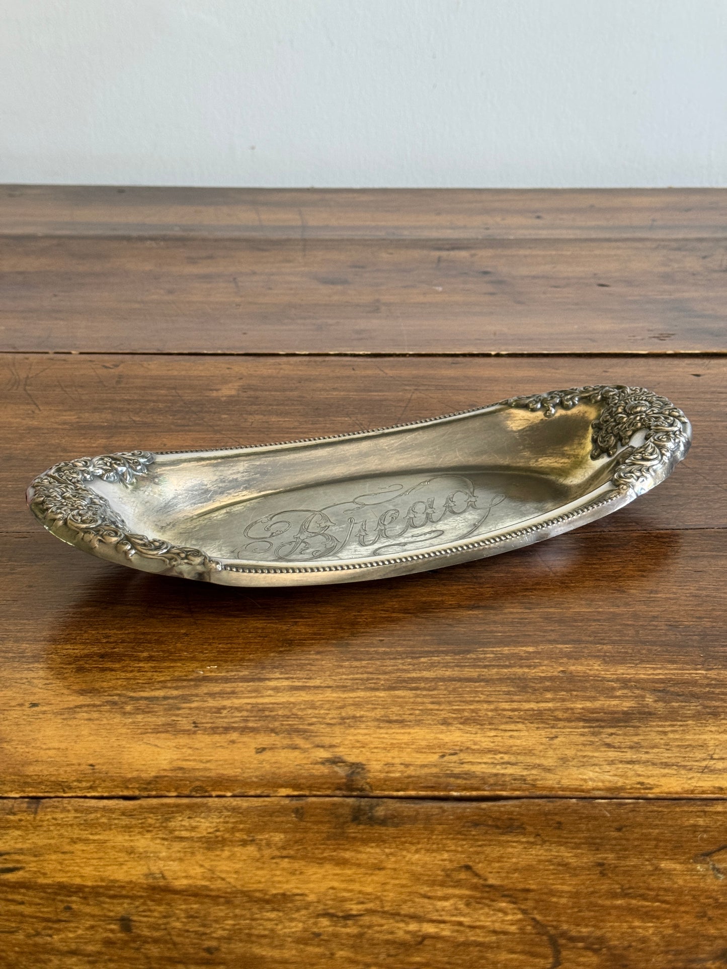 Vintage Silver Plated Bread Dish with Lovely BREAD Word Engraving