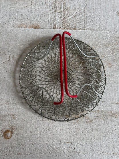 ONE Collapsible Metal Mesh Wire Egg Collecting Basket with Red Handles
