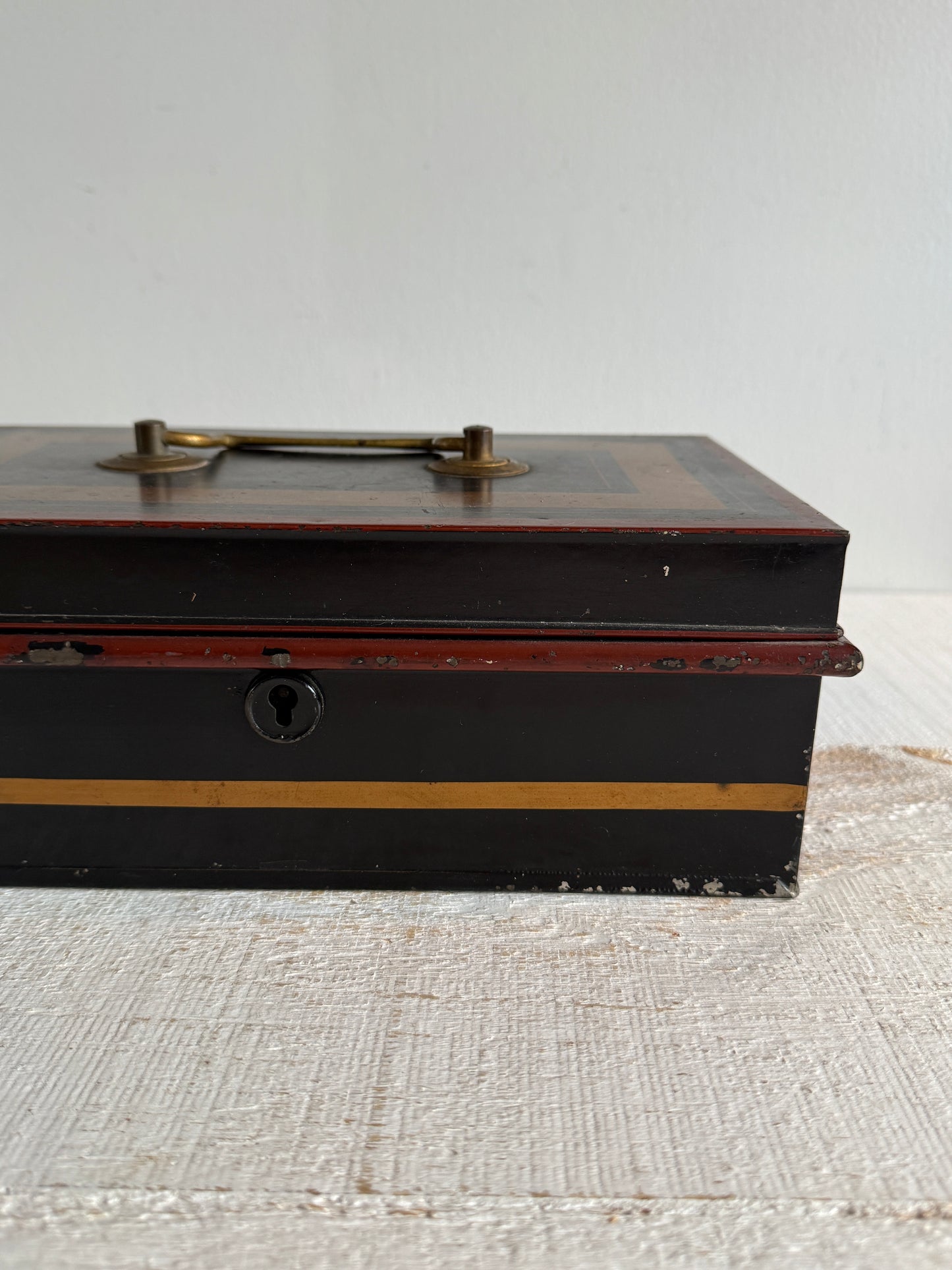 Vintage English Metal Cash Box - Storage Box with Lid - Made in England