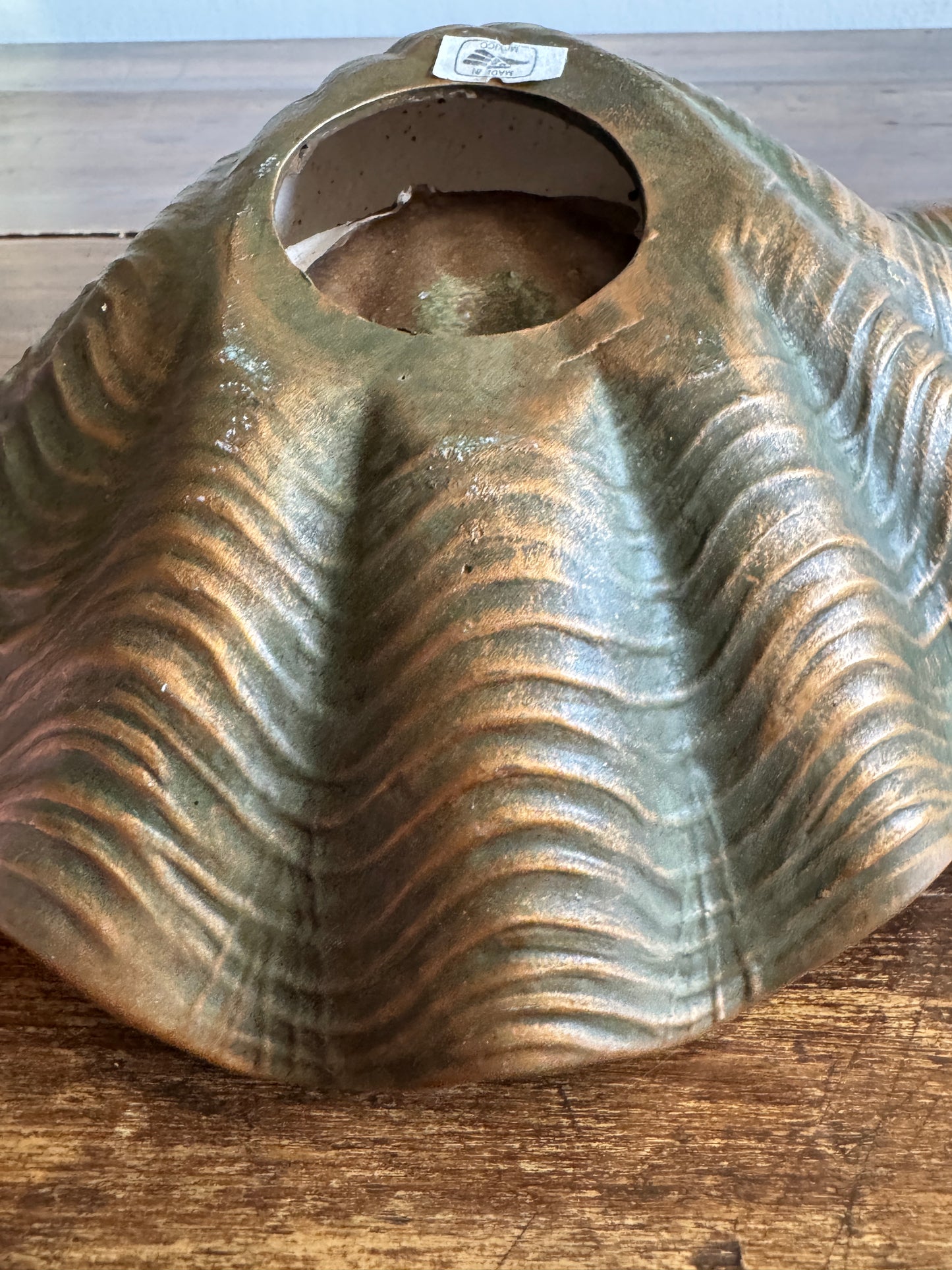 Pottery Shell Shaped Bowl with Faux Metal/Patina Finish - Made in Mexico