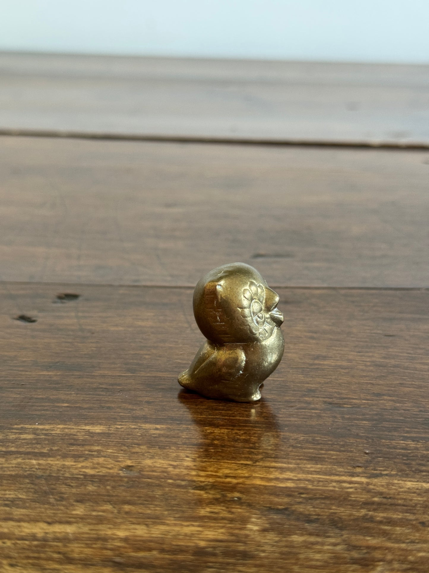 Vintage Brass Miniature Owl Figurine with Flower Eyes