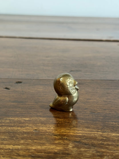 Vintage Brass Miniature Owl Figurine with Flower Eyes