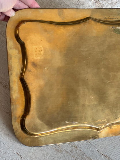 Vintage Brass Tray with Ornate Designed Edges - Vintage Brass Bowl - Made in India