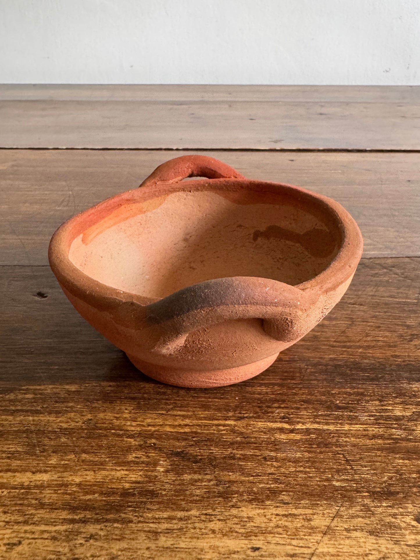 Terracotta Small Bowl with Double Handle and Organic Texture