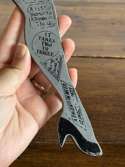 Vintage Large Lady Leg Bottle Opener with Quote/Text