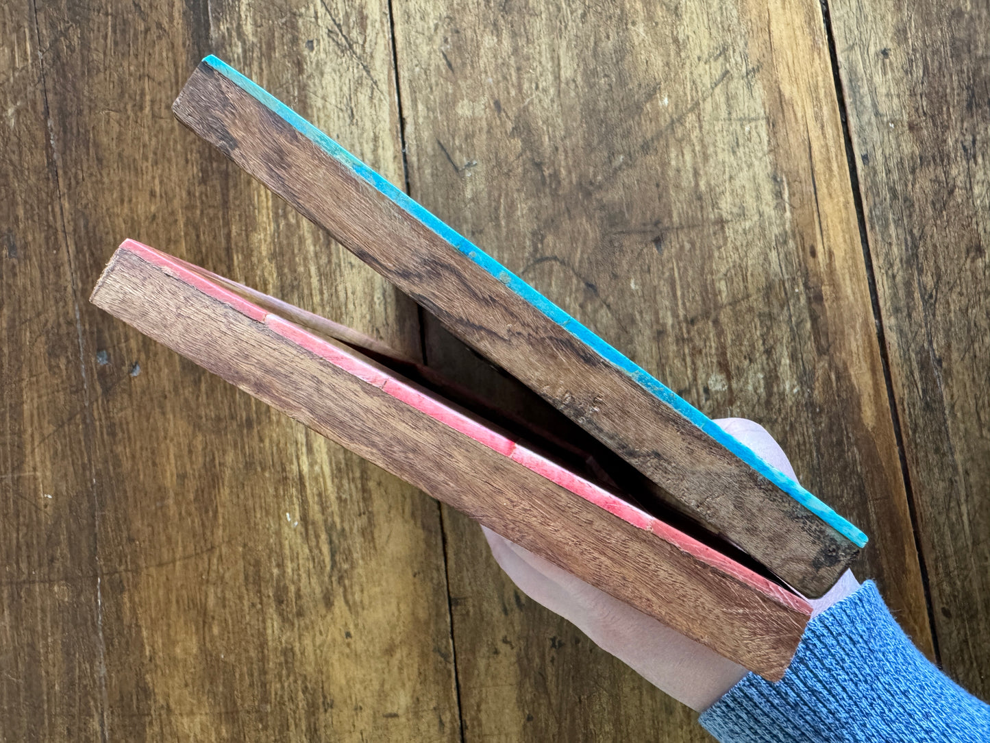 PICK ONE Pink or Blue Inlay Bone on Wood 4x6 Photo Frame