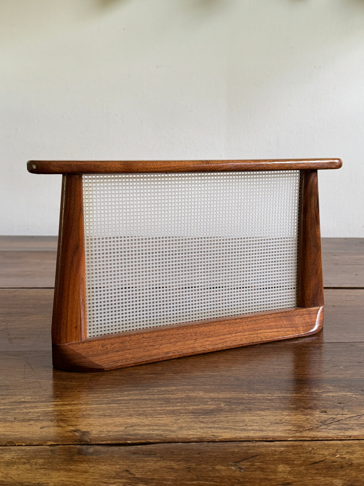 Vintage Wood and Plastic Mesh Earring Stand - Vintage Jewelry Holder Screen on Wooden Display