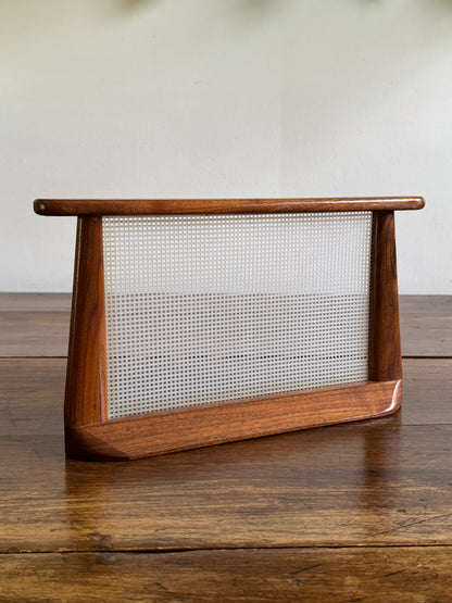 Vintage Wood and Plastic Mesh Earring Stand - Vintage Jewelry Holder Screen on Wooden Display