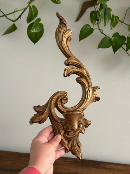 Vintage Pair of Ornate Carved Wood Durwood Candle Sconces