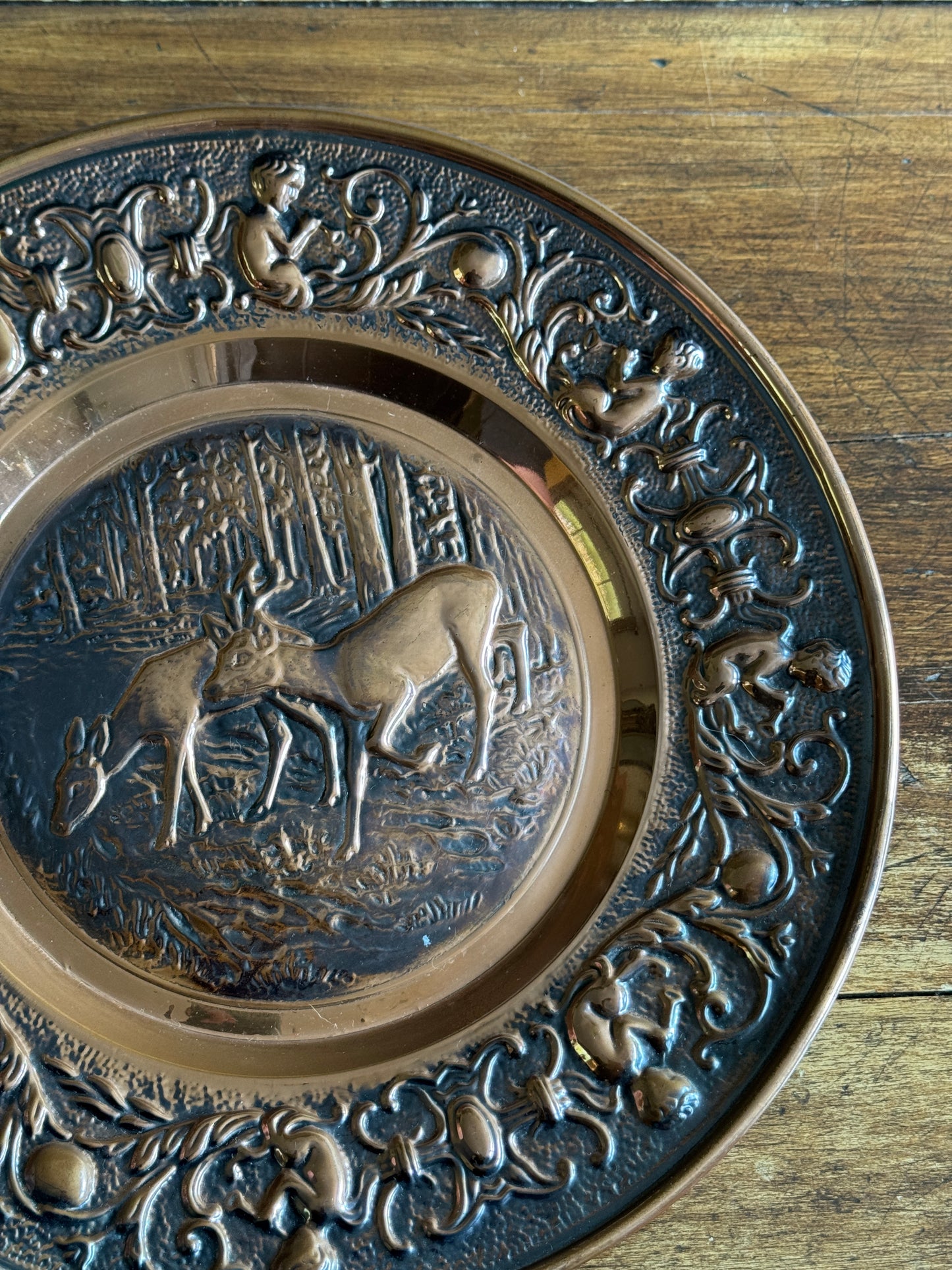Vintage Copper Relief Deer Plate Wall Hanging