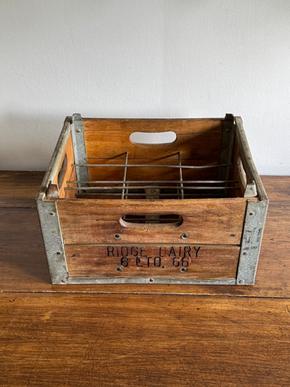 Vintage Ridge Dairy Milk Crate with Wood and Metal Construction