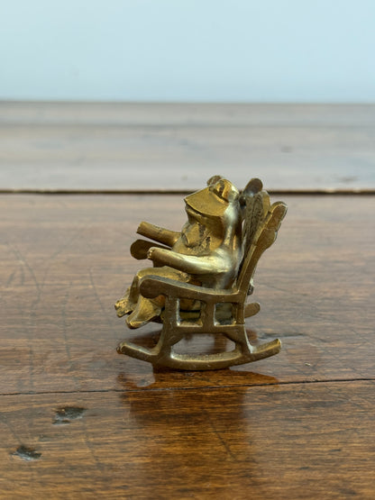 Vintage Brass Frog on Rocking Chair Small Figurine