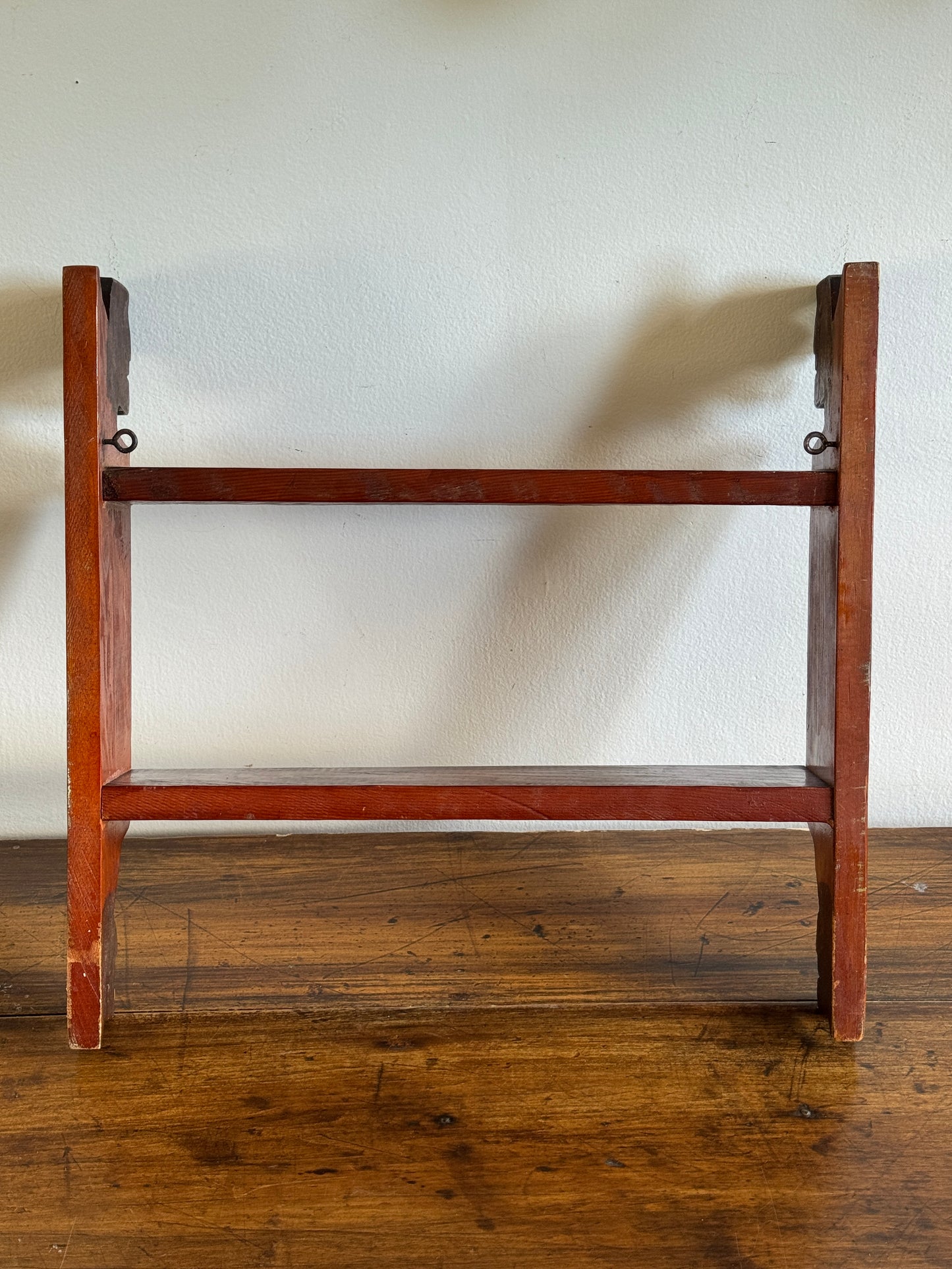 Vintage Folk Shelf Carved Shelf with Profile of Faces on Ends