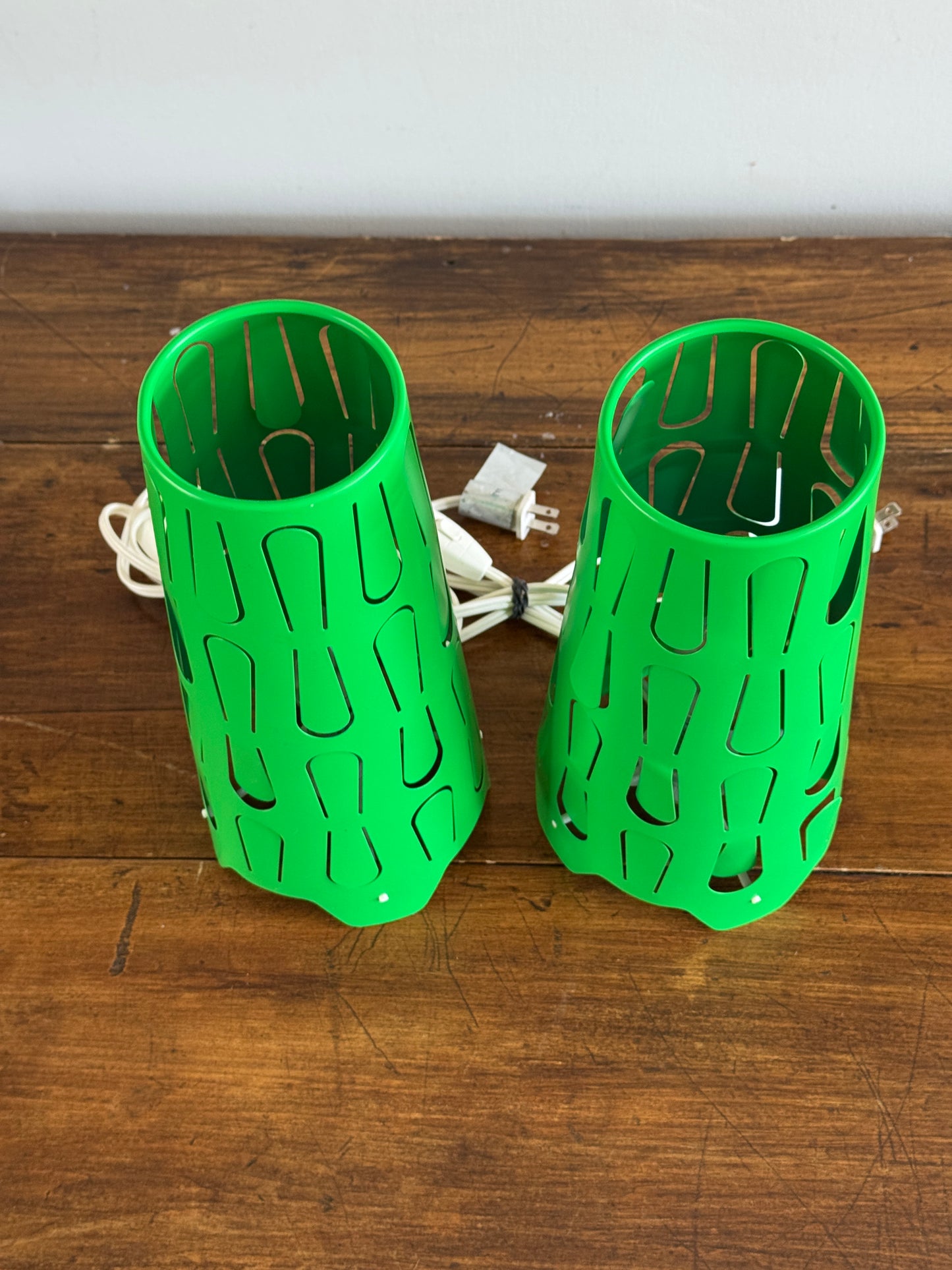 Pair of Vintage IKEA Lamps - Kajuta Retro Green Metal Cut Out Design Table Lamps