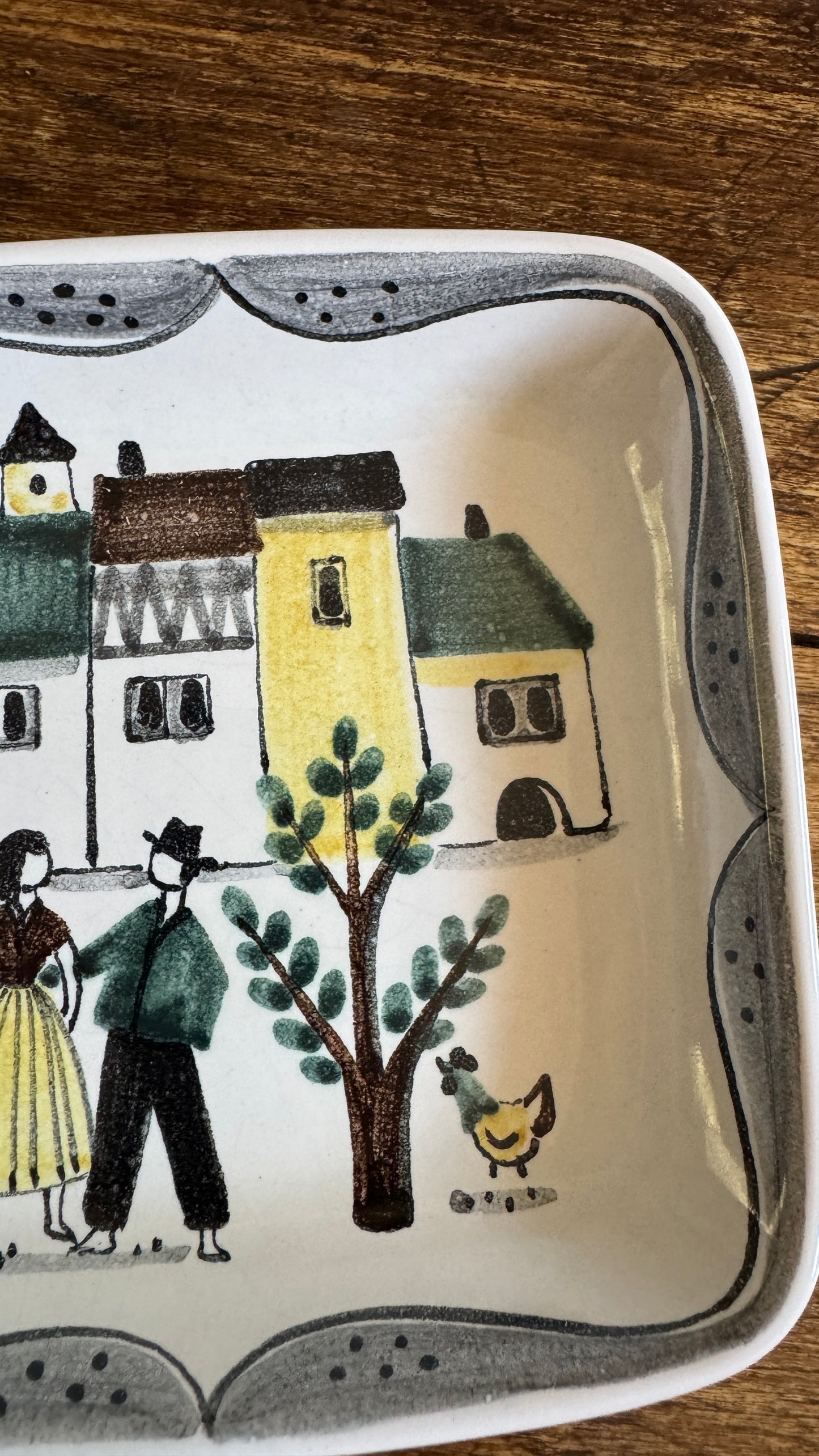 Hand Painted Trinket Dish with Couple in City Scene - Made in Switzerland