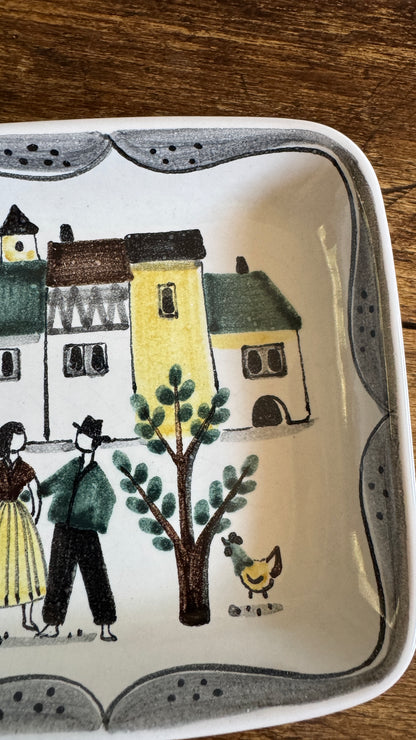 Hand Painted Trinket Dish with Couple in City Scene - Made in Switzerland